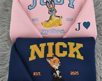 EMBROIDERED Judy and Nick Zootopia Sweatshirt, Holiday Christmas Lights Shirt, Disney Christmas Matching Family ESJ1714.H-1715.H.C
