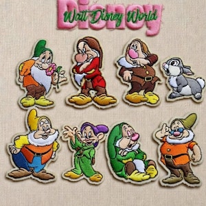 Parches bordados de los Siete Enanitos de Disney - Parche termoadhesivo de Blancanieves y los Siete Enanitos - Parches de estilo vintage para chaqueta, sudadera con capucha y mochila.