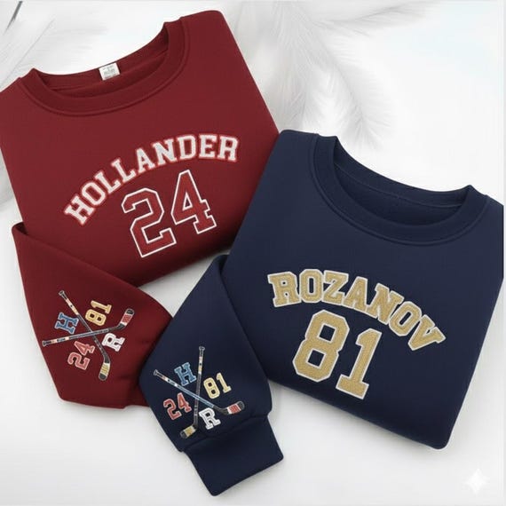 EMBROIDERED Team Hollanov Sweatshirt, LGBT Hockey Romance Shirt, Hollander Rozanov Rivalry Fan Gift, Valentine movie film ESJ1731-1732.H