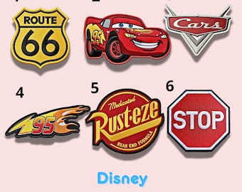 Disney Cars Lightning McQueen Iron On Patch, Route 66 Rusteze Embroidered Applique, Pixar Cartoon Sew On Patch, Jacket Backpack Patch