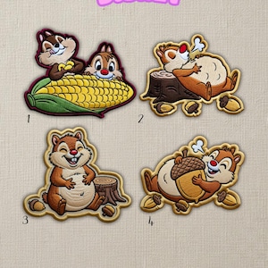 Disney Chip 'n' Dale Patch – Classic Chipmunks Embroidered Iron On Patch – Funny Acorn & Corn Patch – Collectible Disney Patch, Disney Trip