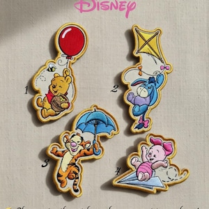 Winnie the Pooh & Friends Embroidered Patch Set – Eeyore, Tigger, Piglet, Pooh with Balloon Iron-On Patches for Jacket, Denim, Bag, Hat