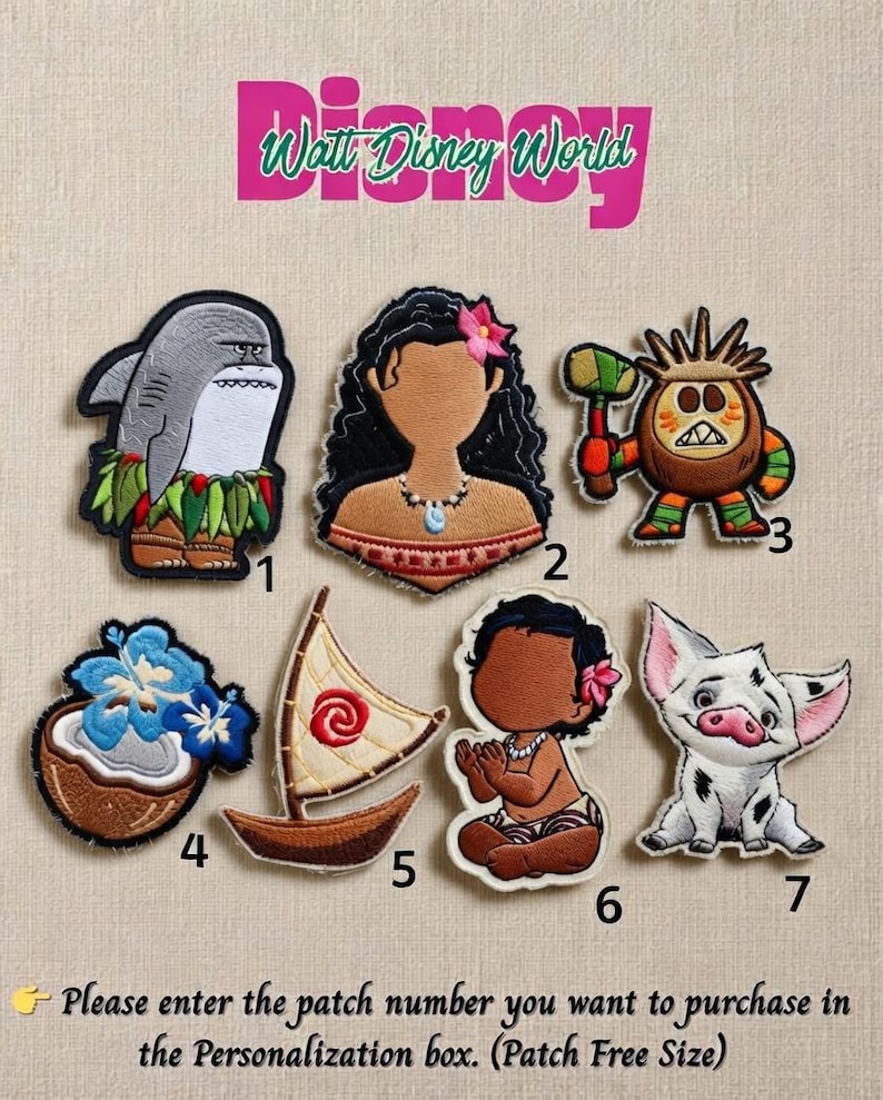 Disney Moana Embroidered Patches - Iron On Patch Set for Jacket Hoodie Backpack - Shark Pua Baby Moana