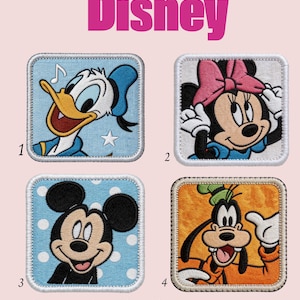 Disney Classic Character Patch Set – Mickey Mouse, Minnie Mouse, Donald Duck, Goofy Embroidered Iron-On Patches for Jacket, Bag, Hat