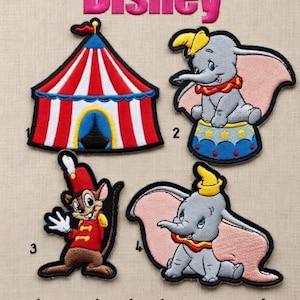 Parches del Circo Dumbo de Disney - Elefante en tienda de campaña de bolas, Timothy Mouse, aplique bordado termoadhesivo para chaqueta, mochila, sudadera con capucha, gorro, regalo para bebé
