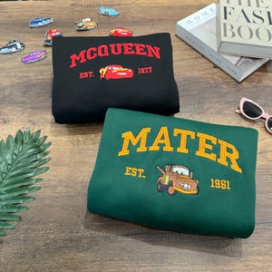 Embroidered Cars Character Sweatshirt, McQueen and Mater Gift Shirt, Cartoon Sweater for Friends, Family, Couples and Movie Fans ESH130-138