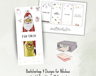 Empaquetado de chocolates para el Día de San Nicolás y Navidad | Plantilla imprimible en PDF para manualidades navideñas (ideal para obsequios de fiesta)