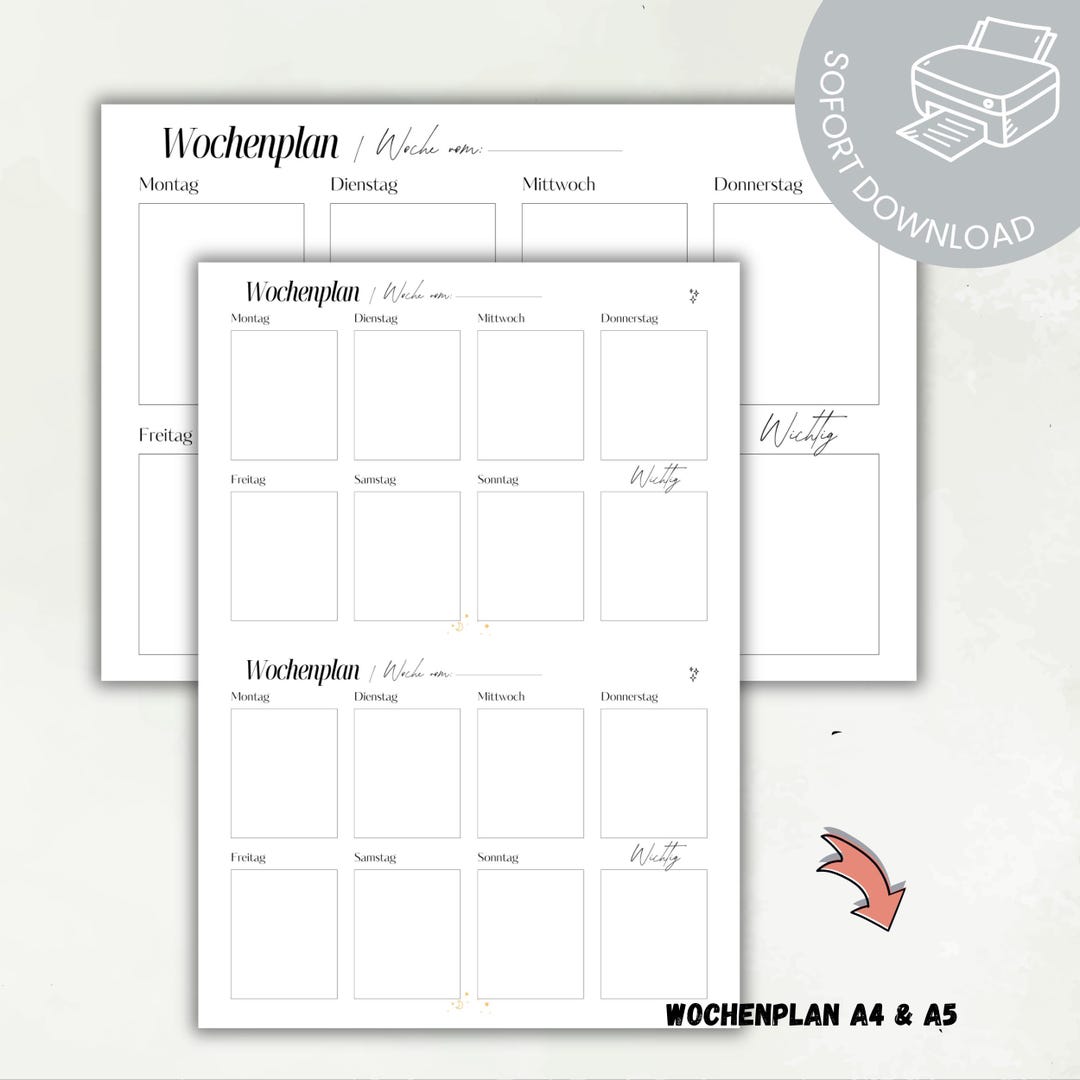 Schlichter Wochenplan zum Ausdrucken in Format A4 und A5 - Etsy.de