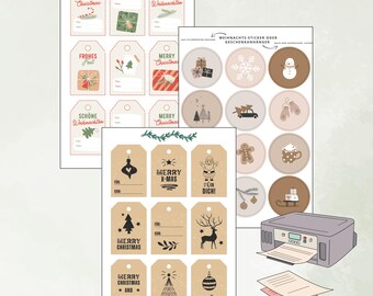 Gift tags and stickers for Christmas to print | Digital file Christmas gift tags and optional stickers