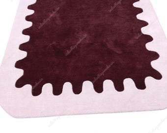 7x9 handtuftad ullmatta: Abstrakt vinröd pestolrosa designmatta, matta i vintagestil.