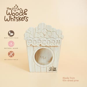 Casa de madera con forma de palomitas de maíz: refugio artesanal de madera de pino para chinchillas y mascotas pequeñas / Diseño original, materiales seguros para mascotas