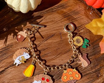 Handmade Fall Charm Bracelet, Thanksgiving Autumn Jewelry