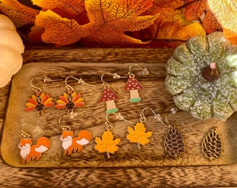 Fall Charm Dangle Earrings: Thanksgiving Theme, Handmade