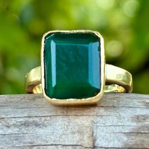 Gold Plated Green Emerald Ring: Handmade Unisex Jewelry