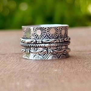 Spinner Ring, 925 Sterling Silver, Wide Band, Anxiety Relief, Fidget Jewelry for Women, Meditation Ring, Handmade Jewelry, Gift For Her