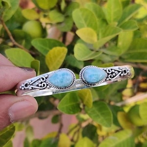Larimar Bangle, 925 Sterling Silver Artisan Bracelet, Women’s Jewelry, Handmade Statement Cuff, Gift for Her, Adjustable Larimar Jewelry