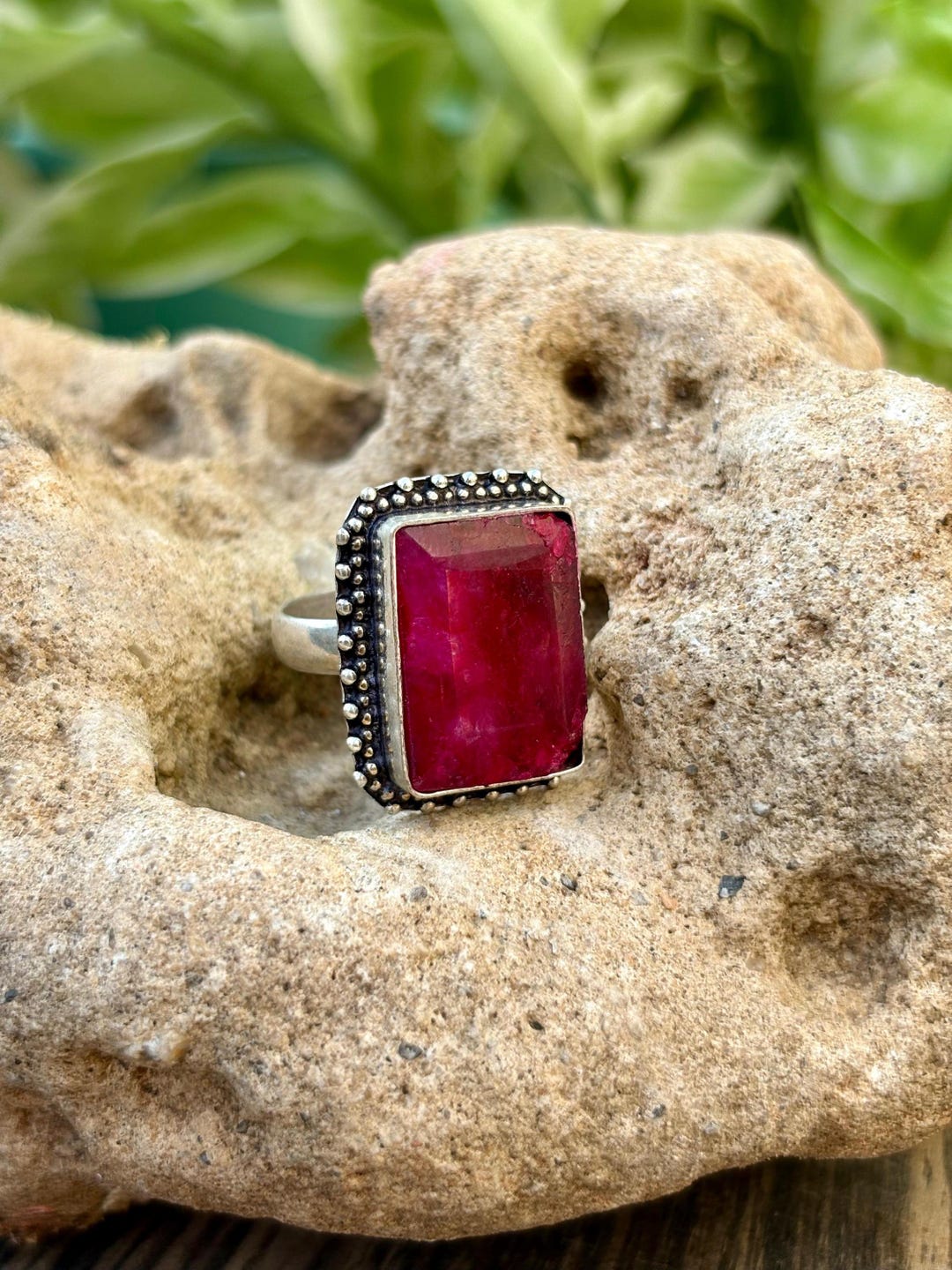 Large Ruby Ring, Sterling Silver Ring, Bohemian Ring, Octagon Stone ...