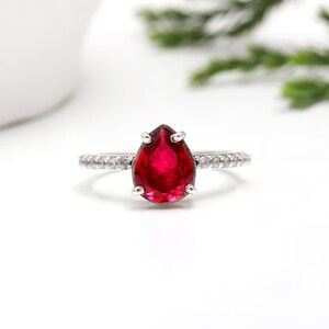 Natural Garnet Ring, 14K White Gold Plated 925 Silver Vintage Engagement Ring, Pear Cut Garnet Wedding Ring, Handmade Ring, Gift For Women