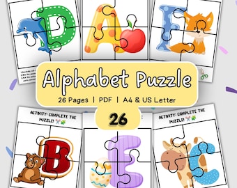 Alphabet Puzzle Printable | ABC Matching Worksheet | Letter Recognition Activity | Preschool Cut and Paste | Kindergarten Literacy PDF