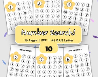 Number Search Worksheets 1-10 | Find the Number Activity | Preschool Kindergarten Math Printable PDF