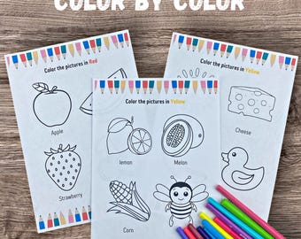 Fichas de trabajo para reconocer colores / Aprende los colores (imprimible) / Actividad para colorear preescolar (PDF)