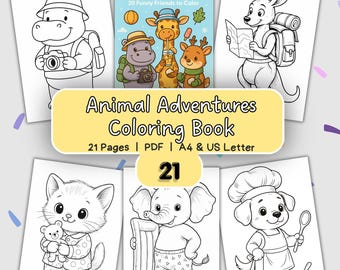 Animal Coloring Book for Kids | 20 Cute Funny Animals Printable Pages | Homeschool PDF Activity