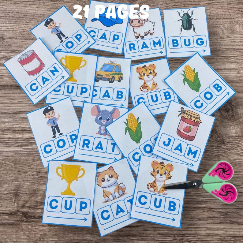 Scissors Flash Cards CVC Word Flashcards | 80 Phonics Reading Cards | Learn to Read ...