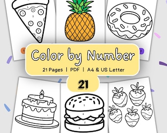 Kitchen Color by Number Worksheets | Food Theme Activity for Kids | Preschool Printable PDF