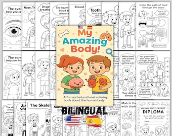 Corpo Humano, Páginas para Colorir para Crianças, Aprendendo sobre os Órgãos, Livro de Anatomia Humana