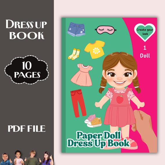 Printable Paper Doll Dress-Up Book, Cut & Play Outfit Set, Digital Doll, Kids Dress Up