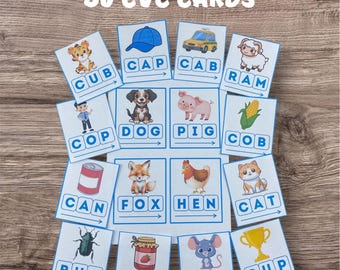 CVC-woord-flashcards | 80 Phonics-leeskaarten | Afdrukbare pdf leren lezen