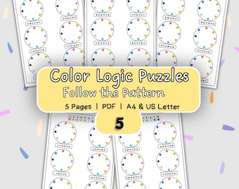 Color Logic Puzzles for Kids | Follow the Pattern Worksheet | Color Sequence Activity | Printable PDF