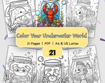Malvorlagen mit Meerestieren für Kinder | Aktivitätsbuch über Meeresbewohner | Druckbare PDF-Datei für Vorschulkinder