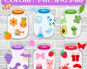 Color Sorting Jars Printable | Montessori Color Matching Game | 20 Pages Toddler Activity PDF