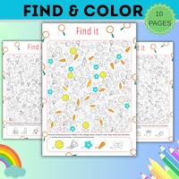 Search and Color Game Bundle, Printable Seek and Find Hidden Objects ...