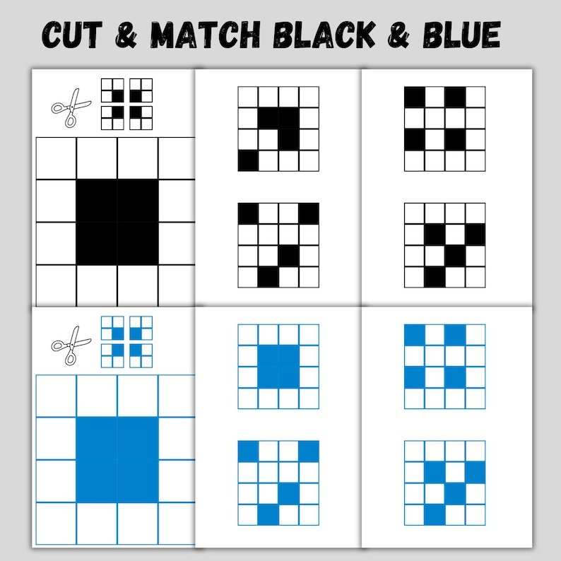 Square Matches Pattern Cut and Match Pattern Cards, Printable Logic Activity for Preschool ...