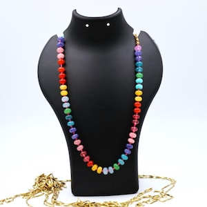 Rainbow Gemstone Necklace, Knotted Gemstone Necklace, Rainbow Gem Necklace, Candy Necklace,