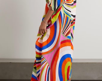 Amazing Party Wear Kaftan Printed Belt Style Maxi Dress Boho Dress Free Size Fits Loose Fit Long Dress Beach wear Kaftan