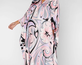 Satin Silk Dress with tropical flower– Wedding Guest or Mother of the Bride, Resort Wear or  Elegant Beach