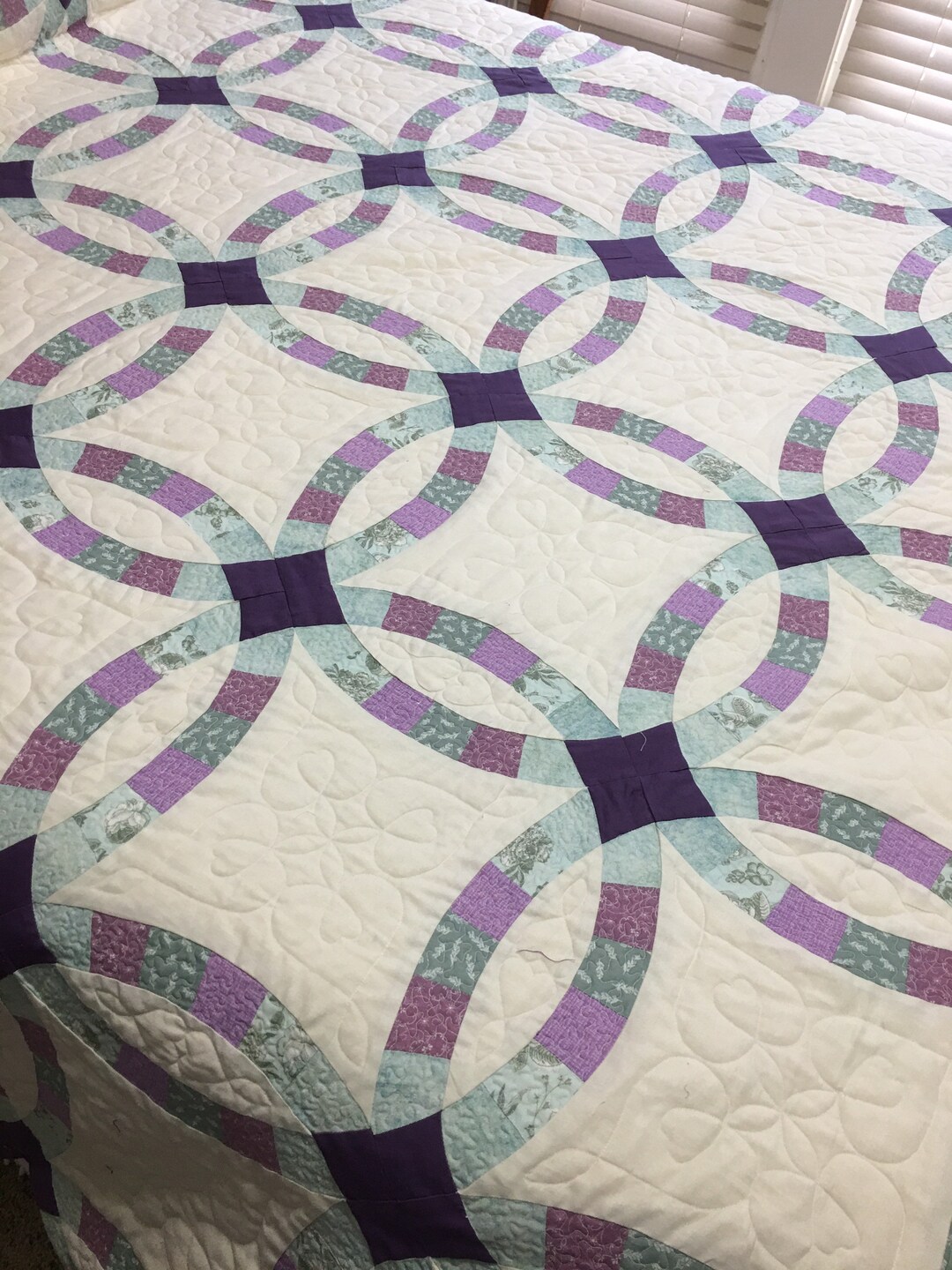 Double Wedding Ring Quilt Queen Hand Quilted Etsy