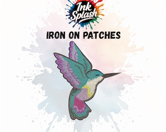 Hummingbird Embroidered Iron-On Patch: Colourful Bird Applique. Bird badge