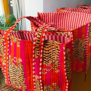Tiger Print Tote bag, Shopping Bag, Gifts for girlfriend, Tiger print Tote bag, jungle print Tote bag, Quilted Tote bag, Bride Tote bag, Grocery bag, Market Bag, Handmade Tote bag, Large Tote bag, Floral print bag, Shoulder bag, Hand block Print bag, Vintage bag, Boho bag, Kantha Bag, Cotton bags, Patchwork bag, Reversible Bag, Bride Tote bag, Gifts for girlfriend, gifts for sister, Holiday gifts, Gifts for Wife, Indian fabric, Hand bag, Laptop bag, Tour bag, Travel bag, Office bag, Toiletry bag