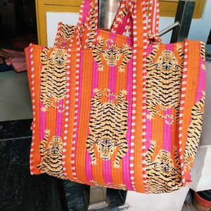 Tiger Print Tote bag, Shopping Bag, Gifts for girlfriend, Tiger print Tote bag, jungle print Tote bag, Quilted Tote bag, Bride Tote bag, Grocery bag, Market Bag, Handmade Tote bag, Large Tote bag, Floral print bag, Shoulder bag, Hand block Print bag, Vintage bag, Boho bag, Kantha Bag, Cotton bags, Patchwork bag, Reversible Bag, Bride Tote bag, Gifts for girlfriend, gifts for sister, Holiday gifts, Gifts for Wife, Indian fabric, Hand bag, Laptop bag, Tour bag, Travel bag, Office bag, Toiletry bag