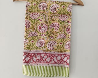 Hand Block Print Cotton Beach Sarong: Floral Pareo