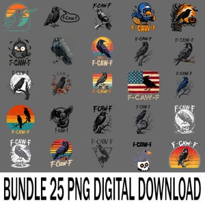 Crow Raven PNG, F-CAW-F Funny Halloween png, Dark Bird Sublimation Design, Gothic Floral Checkered PNG, Spooky Grunge Digital Download