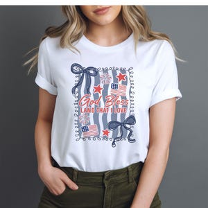 God Bless America PNG, Land That I Love Coquette 4th of July Clipart, Patriotic USA Sublimation, Cute Independence Day Digital Design