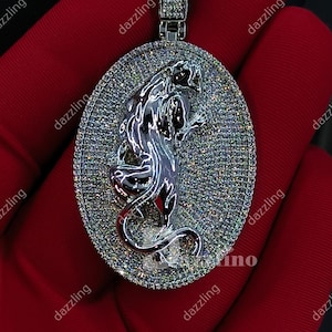 2Ct Round VVS1 Moissanite Test Passer Panther Pendant  in 925 Sterling Silver, Animal Charm Pendant, Gift for Men Women