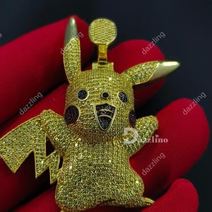 2Ct Round VVS1 Moissanite Test Passer Unisex Pikachu Yellow  Pendant in 925 Sterling Silver, Gift for Men Women
