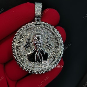 Malverde Narco Saint Sinaloa VVS1 Moissanite Test Passer Men&#39;s Charm Pendant 925 Sterling Silver, Religious Pendant Charm Medallion.