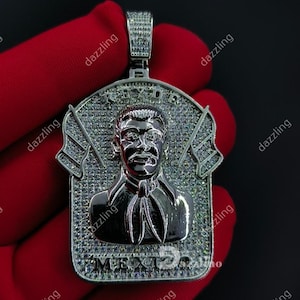 Malverde Narco Saint Sinaloa VVS1 Moissanite Test Passer Men&#39;s Charm Pendant 925 Sterling Silver, Religious Pendant Charm Medallion.